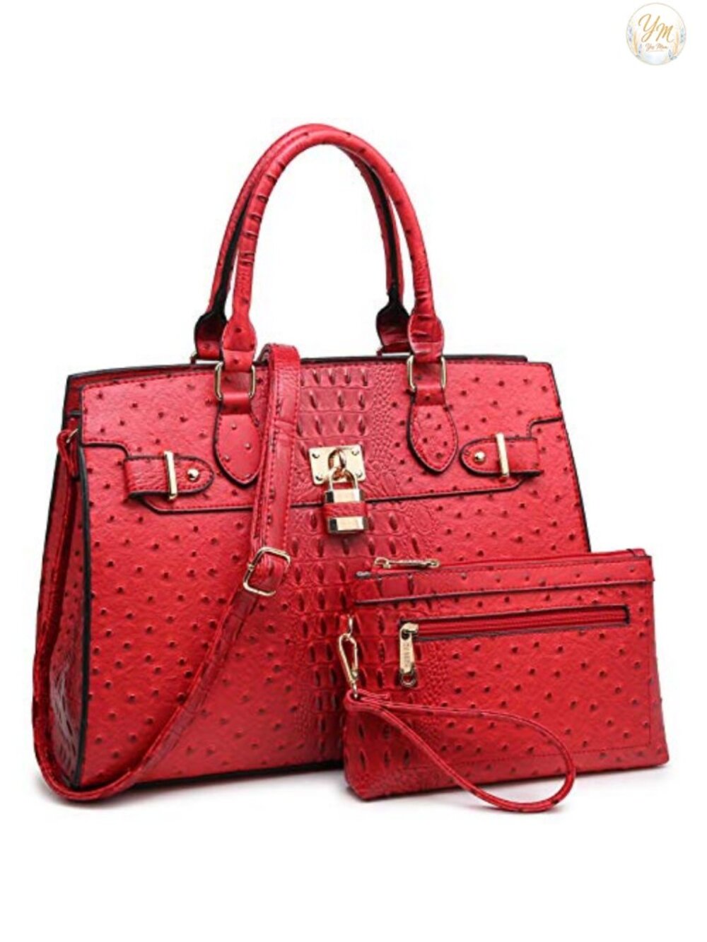 Women Vegan Faux Leather Satchel Tote with Matching Clutch Work Bag